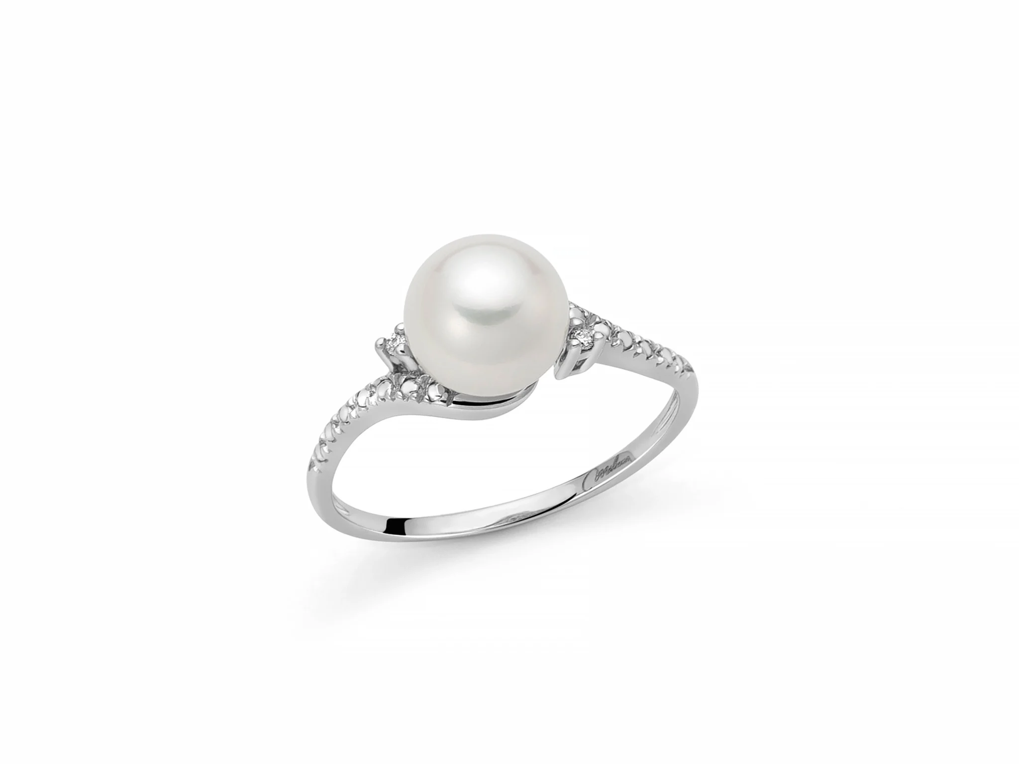 Anello miluna con perla e diamanti in oro