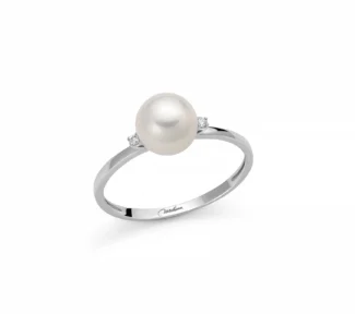Anello miluna con perla e diamanti in oro